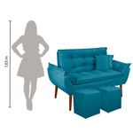 Kit Poltrona Decorativa Namoradeira 2 Puffs Quadrado E 2 Almofadas Suede - Lm Decor Azul Claro