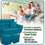 Kit Poltrona Decorativa Namoradeira 2 Puffs Quadrado E 2 Almofadas Suede - Lm Decor Azul Claro