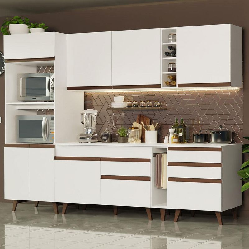 Cozinha completa madesa reims 270002 com armário e balcão - branco
