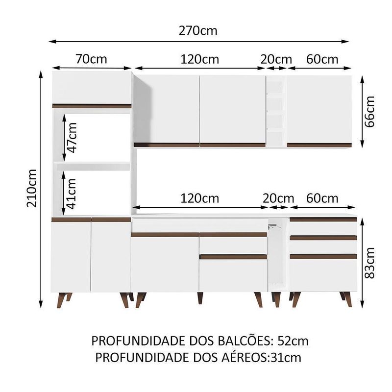 Cozinha completa madesa reims 270002 com armário e balcão - branco
