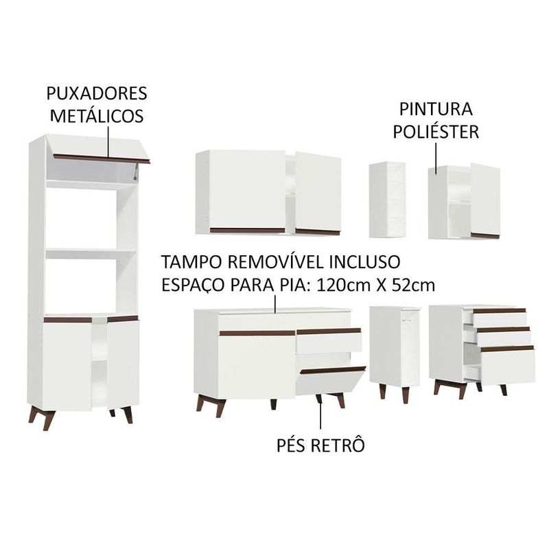 Cozinha completa madesa reims 270002 com armário e balcão - branco