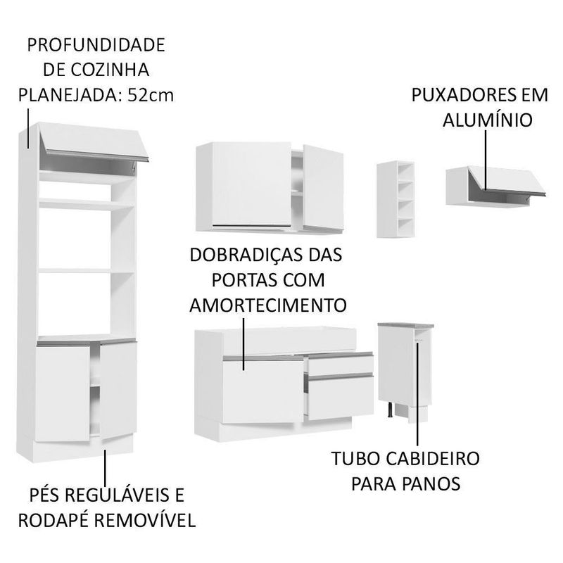 Cozinha completa madesa safira com armário e balcão (sem tampo e pia) - branco