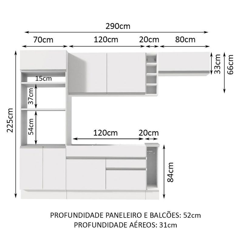 Cozinha completa madesa safira com armário e balcão (sem tampo e pia) - branco