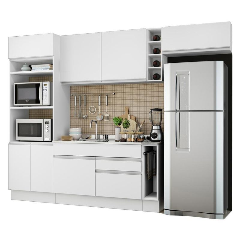 Cozinha completa madesa safira com armário e balcão (sem tampo e pia) - branco