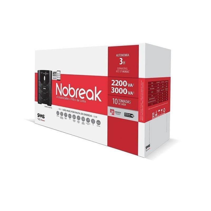 Nobreak SMS Power Vision 27745 Bivolt Forma de Onda Senoidal 10 Tomadas Gerenciável 2200VA