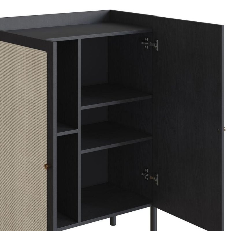 Balcão Buffet Bar Multiuso Oslo 2 Portas 5 Prateleiras MDP 93CM Nero