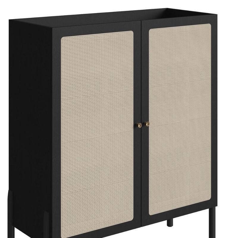 Balcão Buffet Bar Multiuso Oslo 2 Portas 5 Prateleiras MDP 93CM Nero