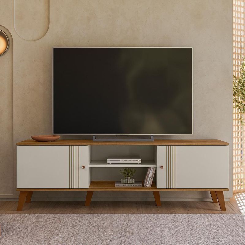 Rack Bancada Denver 160cm Off White-nature Para Tv Até 65? - Peternella Móveis Off White-nature