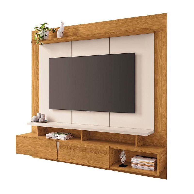 Painel Home Suspenso Zenith para TV 60 Polegadas 160CM MDF MDP Cinamomo Off White HB Móveis