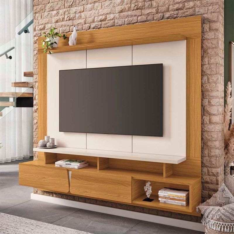 Painel Home Suspenso Zenith para TV 60 Polegadas 160CM MDF MDP Cinamomo Off White HB Móveis