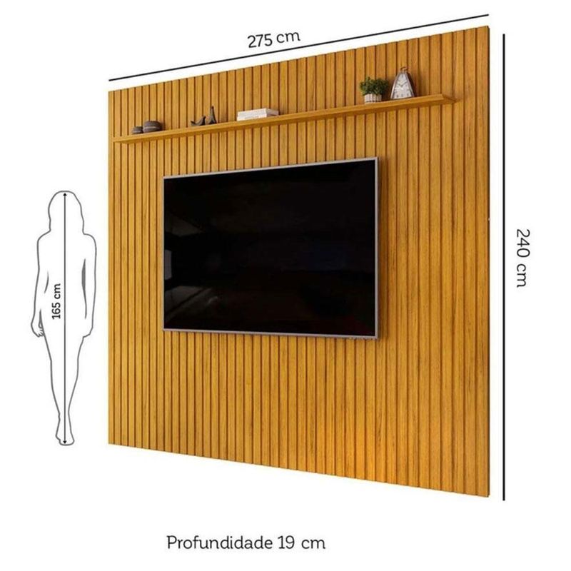 Painel Suspenso para TV Trento 275,7 275,7CM MDF Ripado Cedro DJ Móveis