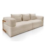 Sofá Scott 3 Lugares Fixo 220CM Bege Bouclé com Aplique em Madeira Lucas Home