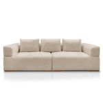 Sofá Scott 3 Lugares Fixo 220CM Bege Bouclé com Aplique em Madeira Lucas Home