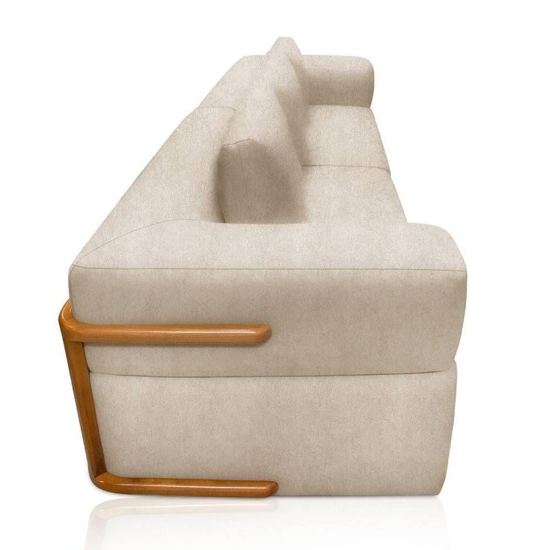 Sofá Scott 3 Lugares Fixo 220CM Bege Bouclé com Aplique em Madeira Lucas Home
