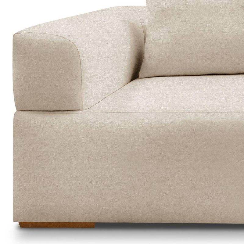 Sofá Scott 3 Lugares Fixo 220CM Bege Bouclé com Aplique em Madeira Lucas Home