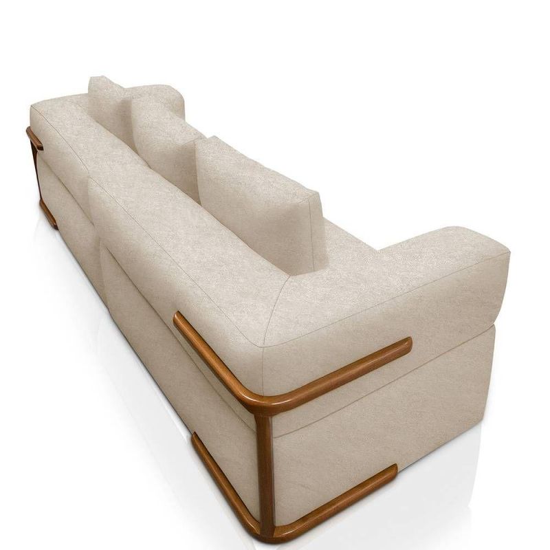 Sofá Scott 3 Lugares Fixo 220CM Bege Bouclé com Aplique em Madeira Lucas Home