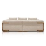 Sofá Scott 3 Lugares Fixo 220CM Bege Bouclé com Aplique em Madeira Lucas Home