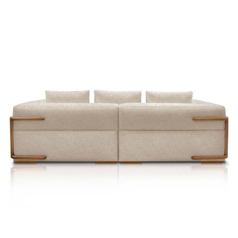 Sofá Scott 3 Lugares Fixo 220CM Bege Bouclé com Aplique em Madeira Lucas Home