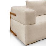 Sofá Scott 3 Lugares Fixo 220CM Bege Bouclé com Aplique em Madeira Lucas Home
