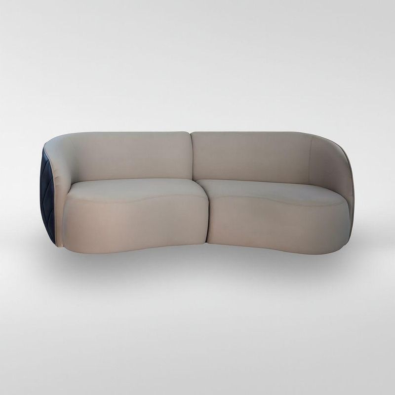 Sofá Modular Viena 3 Lugares Fixo 200CM Bege Veludo e Courino Divani