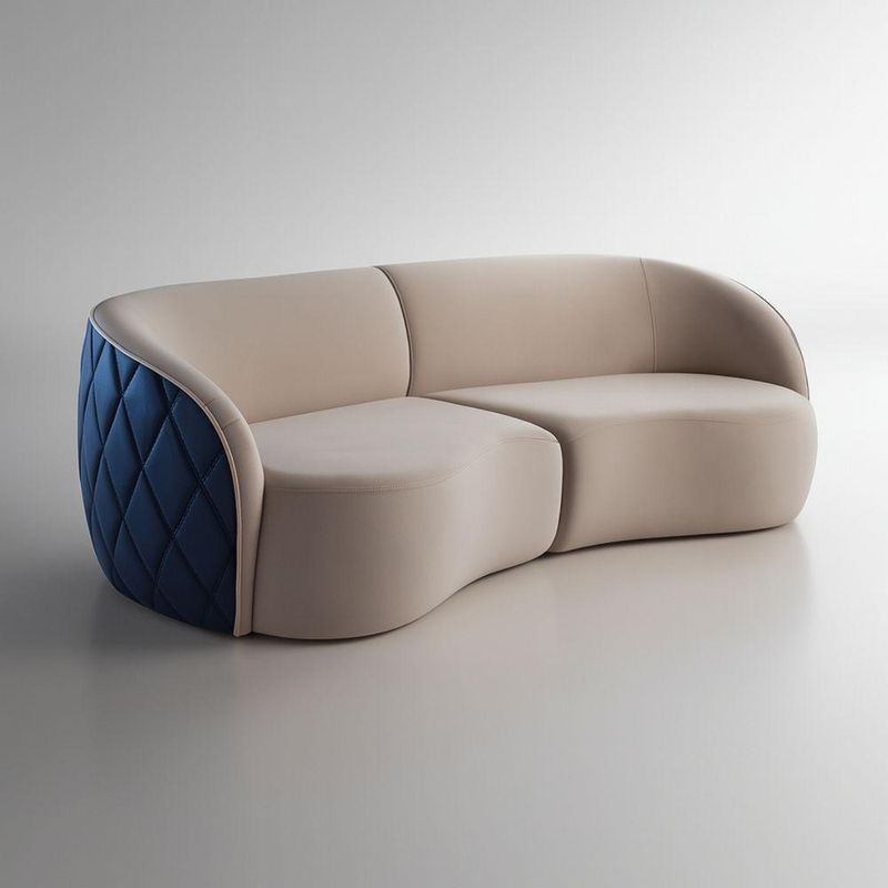 Sofá Modular Viena 3 Lugares Fixo 200CM Bege Veludo e Courino Divani