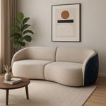Sofá Modular Viena 3 Lugares Fixo 200CM Bege Veludo e Courino Divani