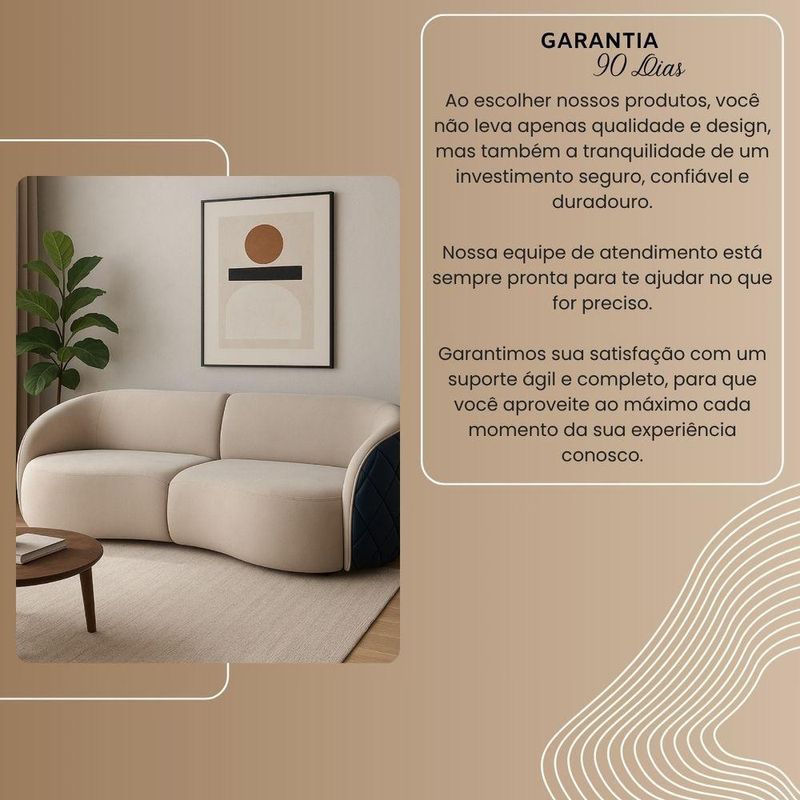 Sofá Modular Viena 3 Lugares Fixo 200CM Bege Veludo e Courino Divani