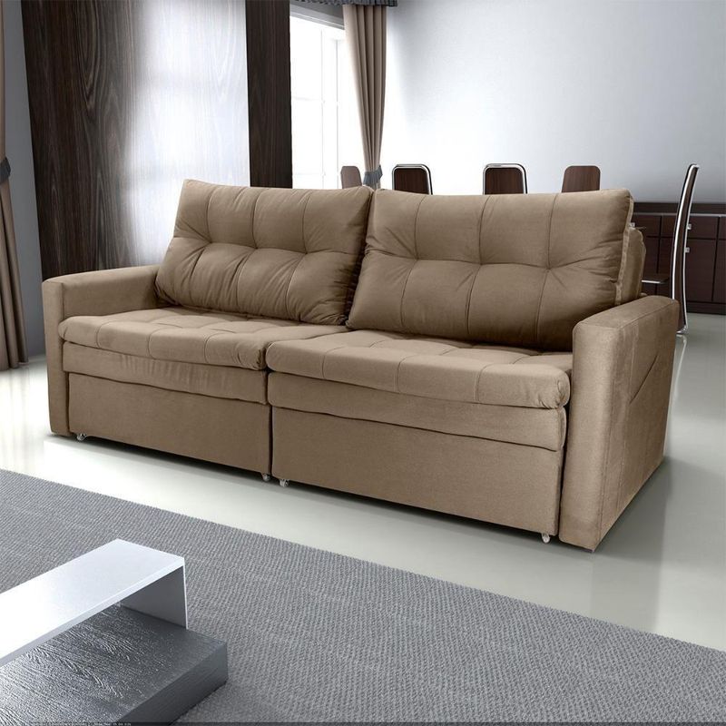 Sofá Cama Nayla 3 Lugares Retrátil 220CM Marrom Veludo Matrix