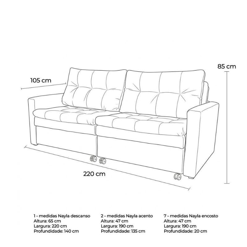 Sofá Cama Nayla 3 Lugares Retrátil 220CM Marrom Veludo Matrix