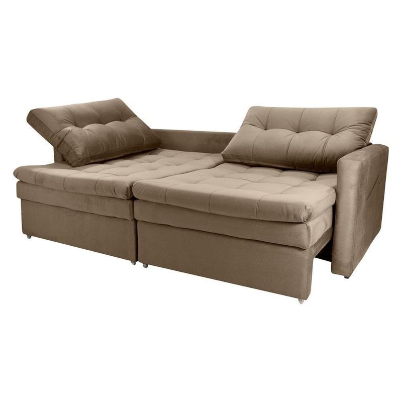 Sofá Cama Nayla 3 Lugares Retrátil 220CM Marrom Veludo Matrix