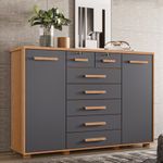 Cômoda Fontana 7 Gavetas MDP com Puxador em MDF Titânio e Freijó para Organização do Quarto