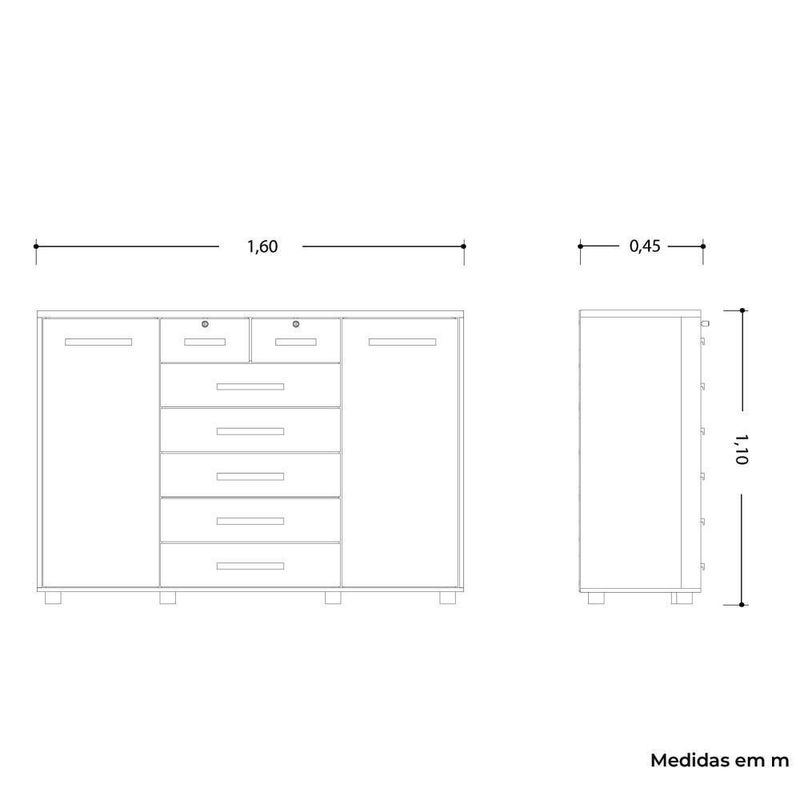 Cômoda Fontana 7 Gavetas MDP com Puxador em MDF Titânio e Freijó para Organização do Quarto