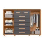 Cômoda Fontana 7 Gavetas MDP com Puxador em MDF Titânio e Freijó para Organização do Quarto