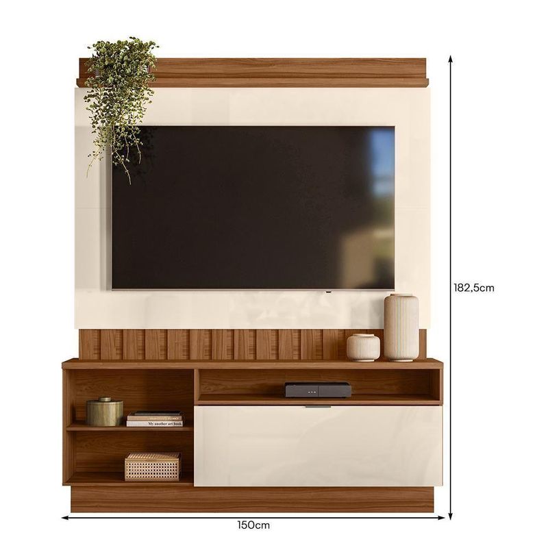 Estante Home Diamantina 150cm Amêndoa-off White Para Até 60? - Mobler Amêndoa-off White