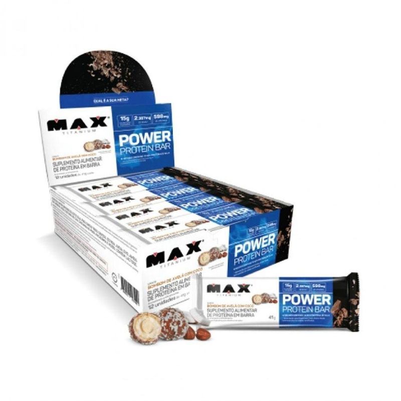Barra de Proteína Max Titanium Power Protein Bar Bombom de Avelã com Coco 492G