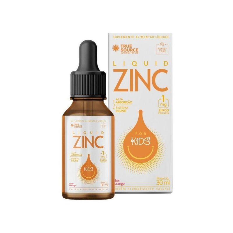 Suplemento Alimentar Líquido em Gotas True Source Liquid Zinc Kids Zinco 1mg por Gota Sabor Morango