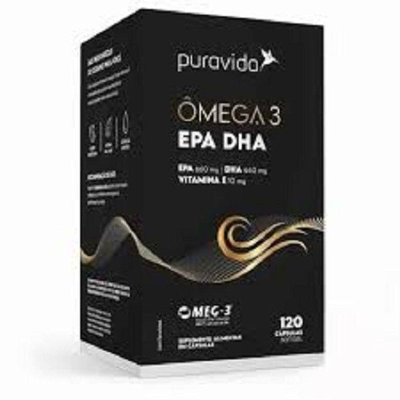 Suplemento Alimentar de Ômega 3 em Cápsulas Puravida com EPA DHA 660MG EPA 440MG DHA 60 Caps