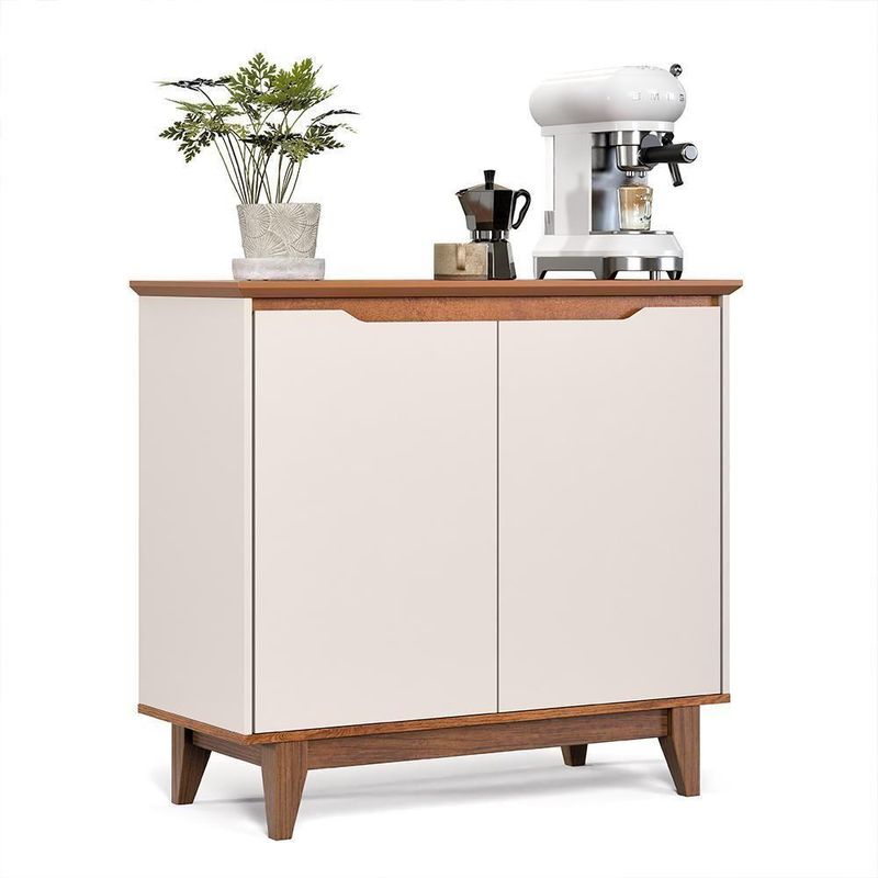 Aparador Flow Moderno 2 Portas MDF-MDP 85CM Off White-Freijó EJ Móveis