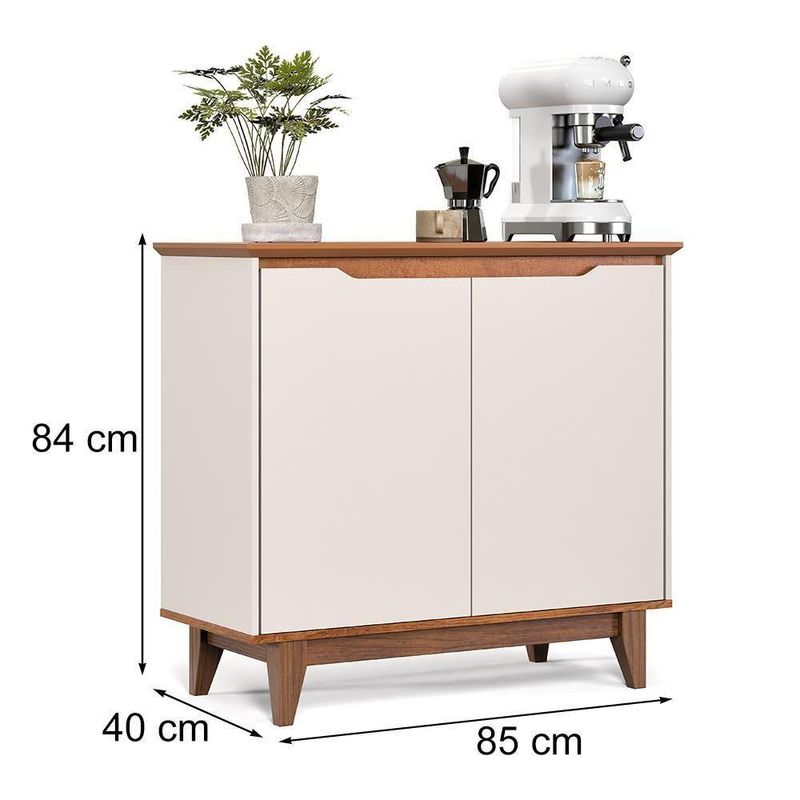 Aparador Flow Moderno 2 Portas MDF-MDP 85CM Off White-Freijó EJ Móveis