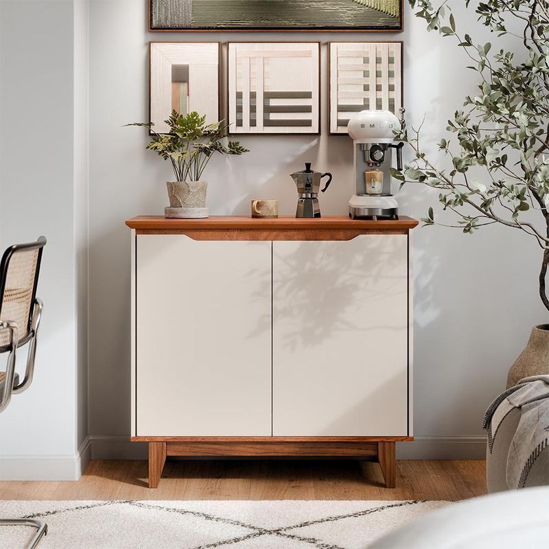 Aparador Flow Moderno 2 Portas MDF-MDP 85CM Off White-Freijó EJ Móveis