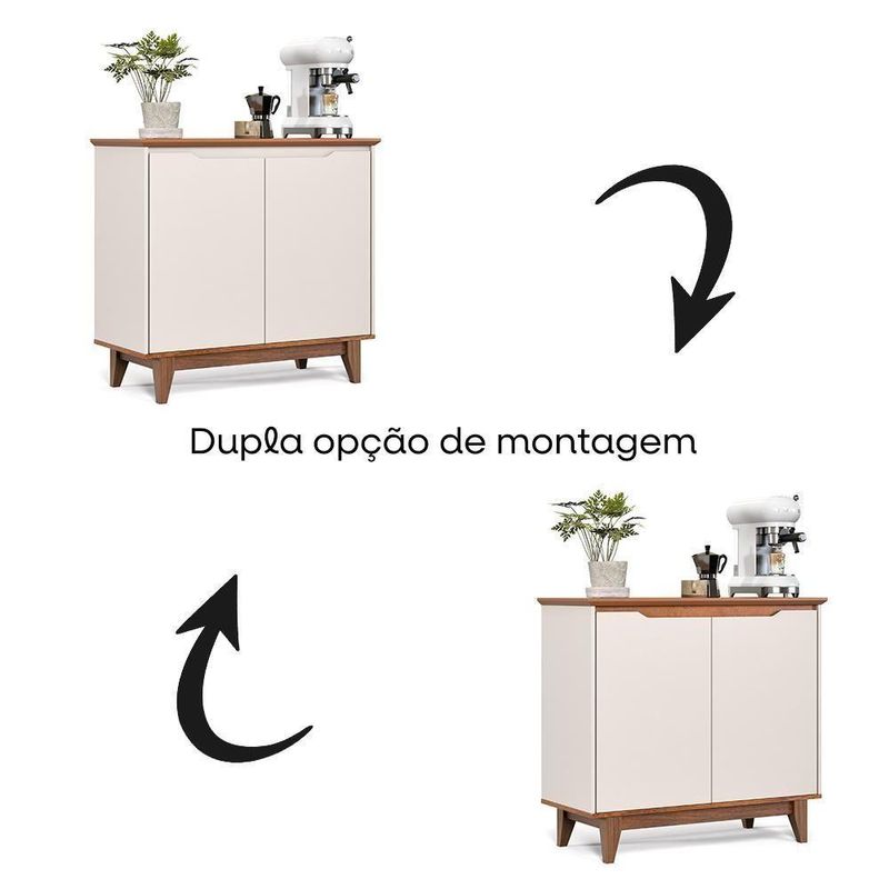 Aparador Flow Moderno 2 Portas MDF-MDP 85CM Off White-Freijó EJ Móveis