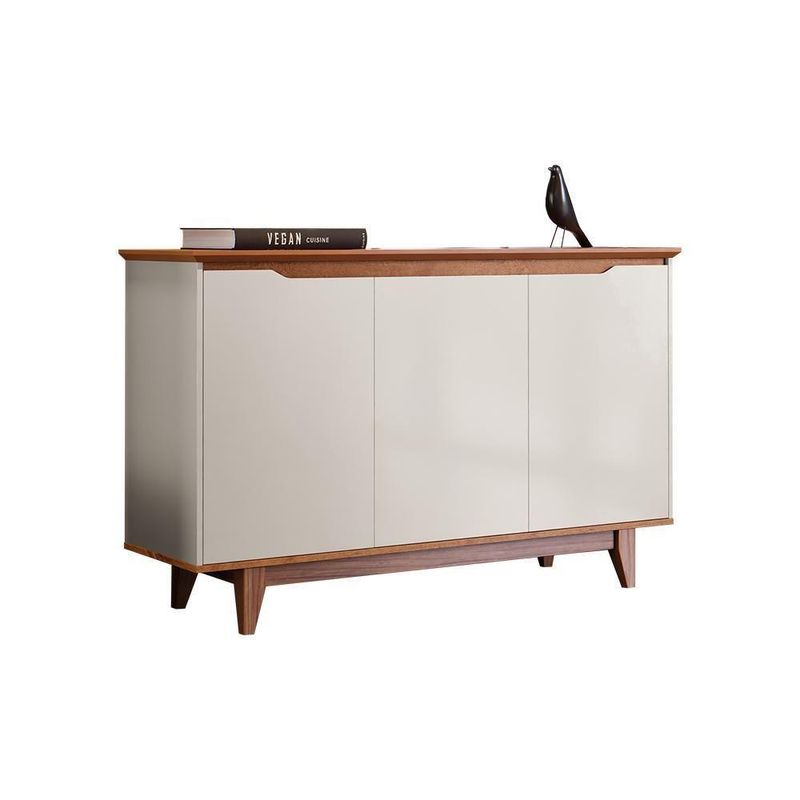 Buffet Aparador Flow Moderno 3 Portas MDF-MDP 124,5CM Off White-freijó EJ Móveis