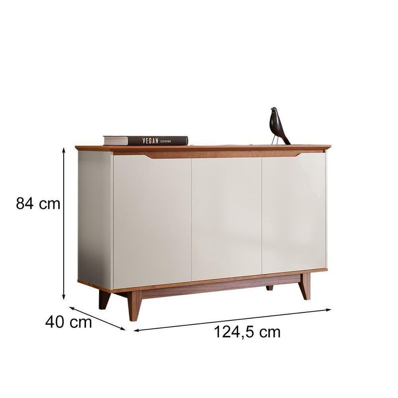 Buffet Aparador Flow Moderno 3 Portas MDF-MDP 124,5CM Off White-freijó EJ Móveis