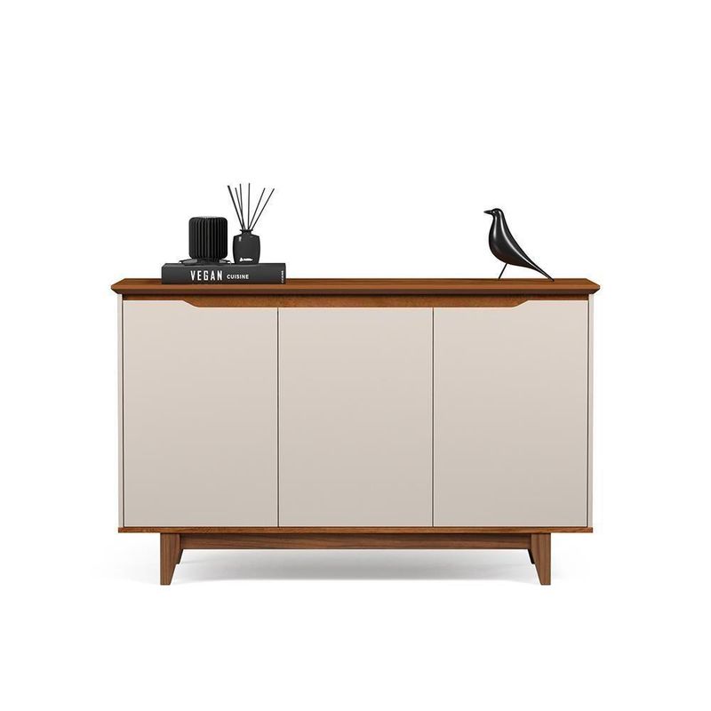Buffet Aparador Flow Moderno 3 Portas MDF-MDP 124,5CM Off White-freijó EJ Móveis