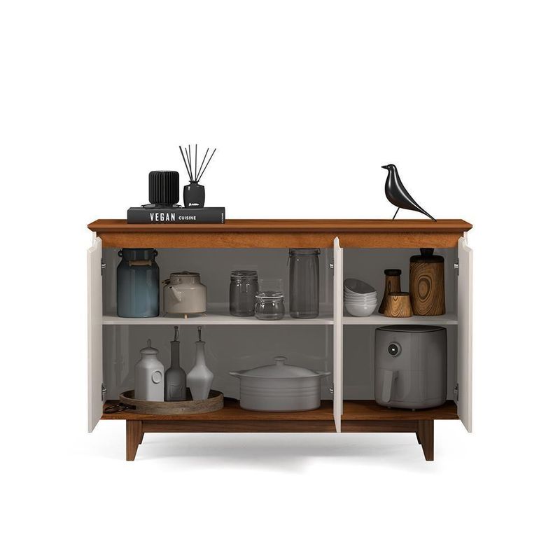 Buffet Aparador Flow Moderno 3 Portas MDF-MDP 124,5CM Off White-freijó EJ Móveis