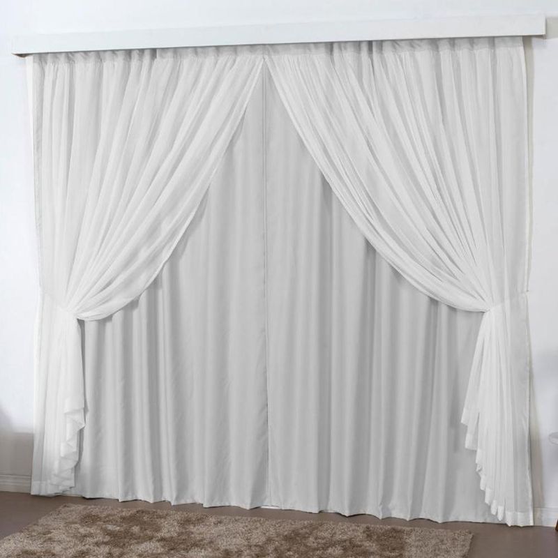 Cortina 2 mts sala quarto escritório blackout voal trilho suisso - cinza claro - 100% poliéster
