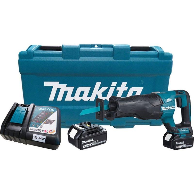 Serra sabre 18v li-ion 3000 golpes por min com 2 baterias carregador maleta djr187rfe makita