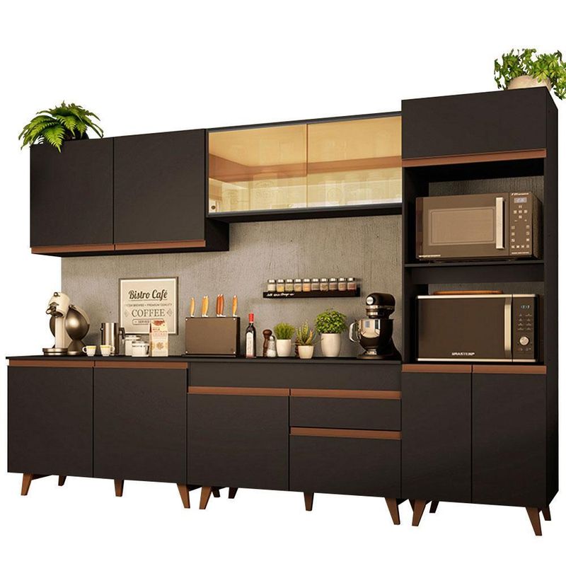 Cozinha completa madesa reims 310001 com armário e balcão - preto