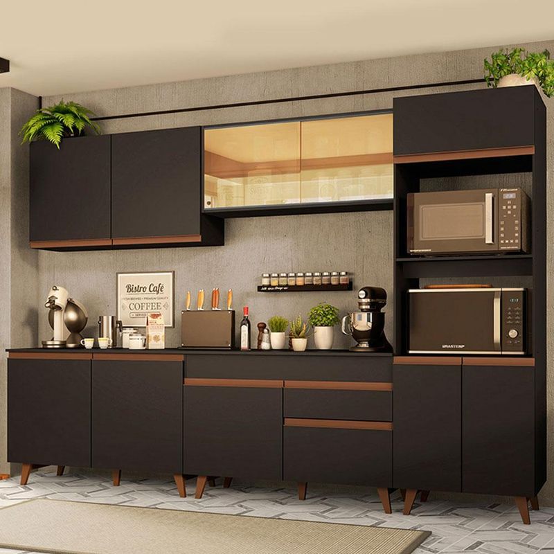 Cozinha completa madesa reims 310001 com armário e balcão - preto
