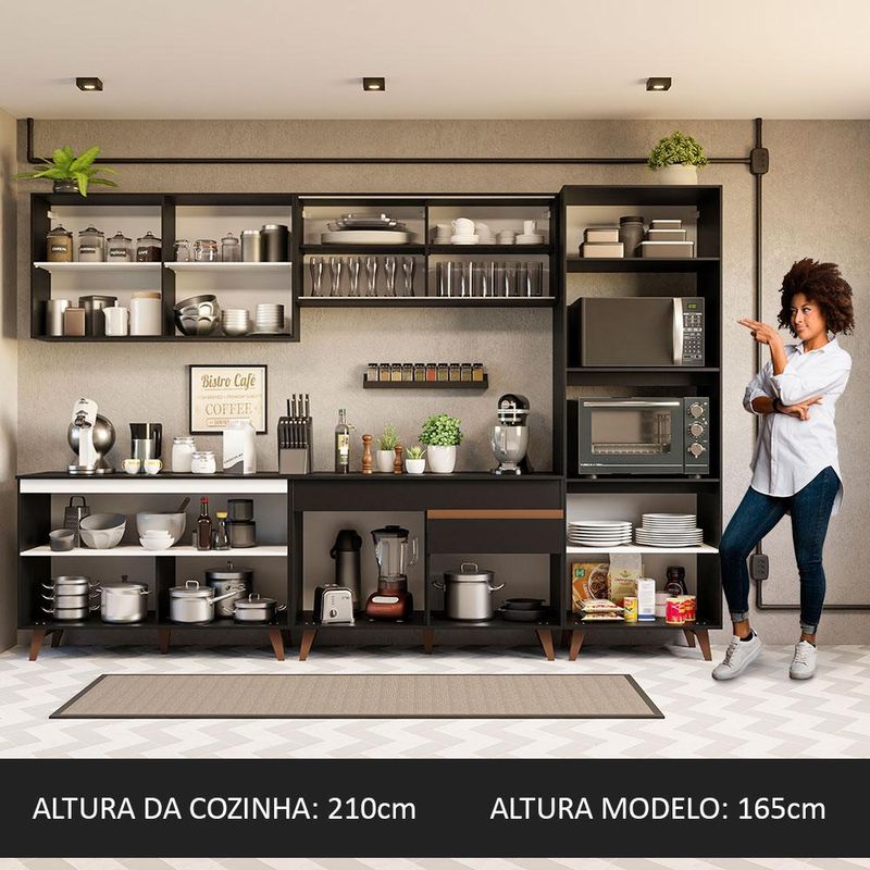 Cozinha completa madesa reims 310001 com armário e balcão - preto
